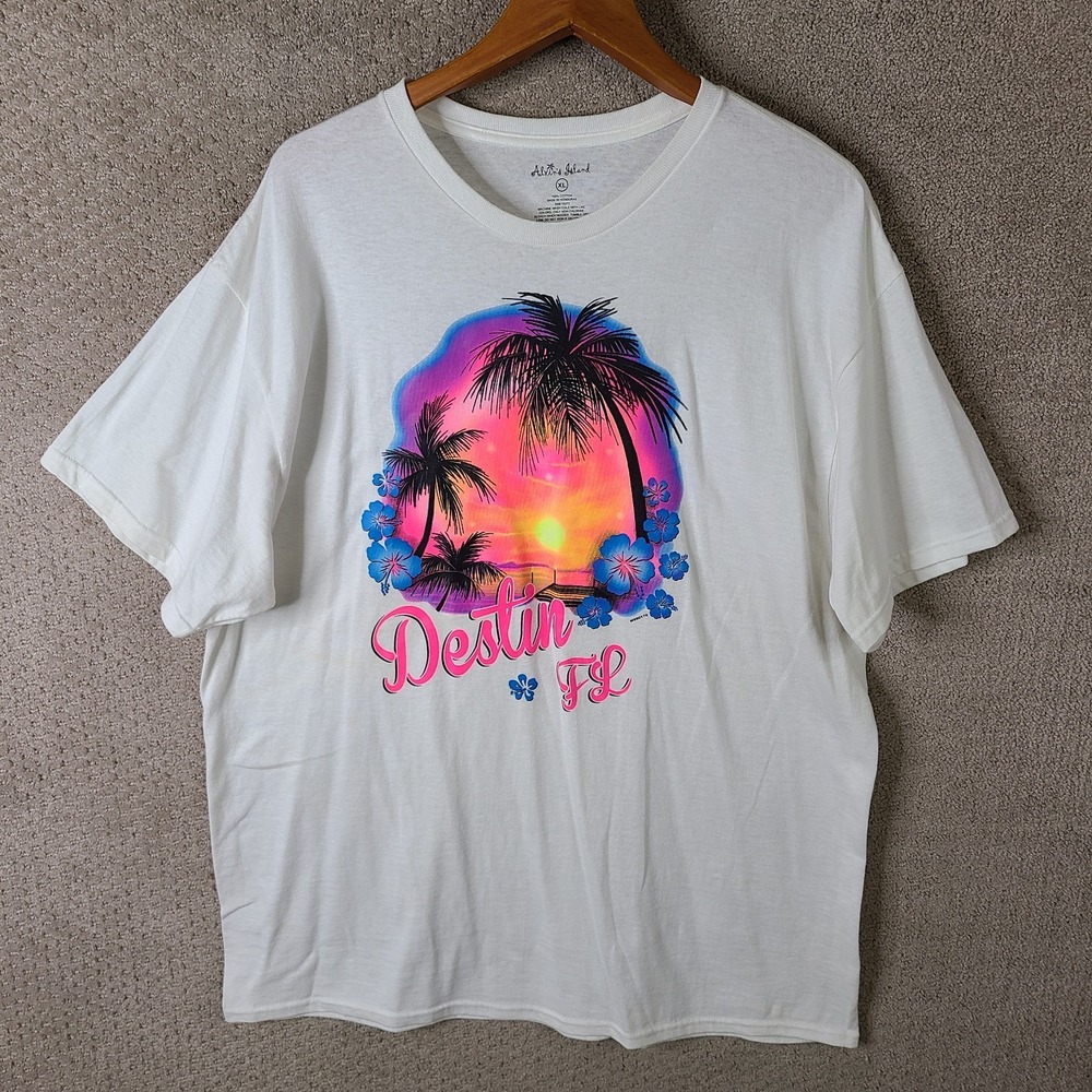 Destin Florida Shirt Mens XL White‎ Alvins Island Travel Crew Neck Short Sleeve